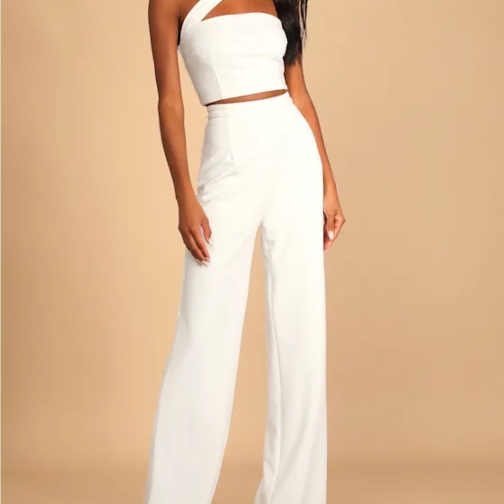 Lulu's Elegant White Wide Leg Jumpsuit